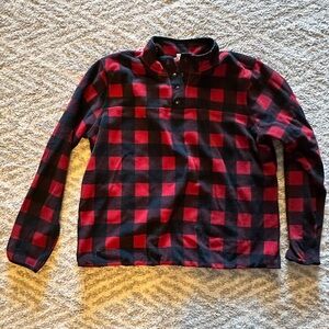Duluth Trading Co. Red and Black Plaid Fleece Pullover